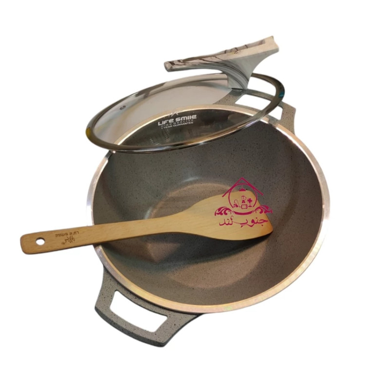 قابلمه ای ووک سایز 28 لایف اسمایل گرانیتی کد FLCM2HWOK 28 GRAY ماهیتابه تابه