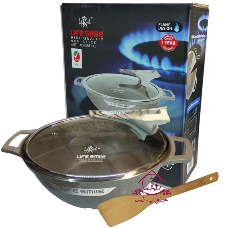 تابه قابلمه ای ووک سایز 28 لایف اسمایل گرانیتی کد FLCM2HWOK 28 GRAY ماهیتابه